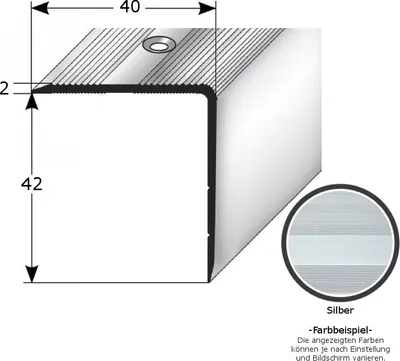 Produktbild von Treppenkante "Forli", Treppenkantenprofil / Winkelprofil (Größe 40 mm x 42 mm) aus Aluminium eloxiert, gebohrt, von Auer Metall-silber-1000