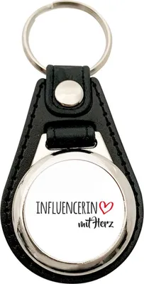 Produktbild von Huuraa Schlüsselanhänger Influencerin mit Herz Metall mit Kunstleder Schlüsselring Einkaufswagenchip Geschenkidee
