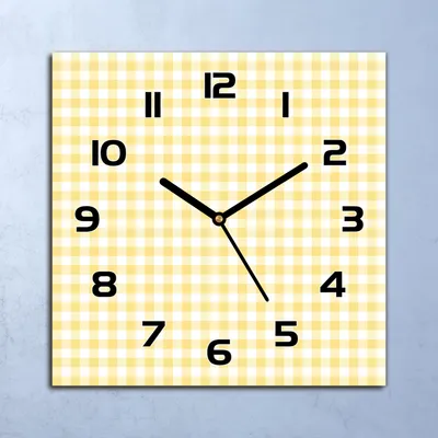 Produktbild von Wanduhr Echt-Glas-Küchenuhr Gelb Kariert Quarz Lautlos 30x30 Deko Bilder