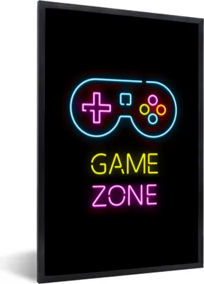 Produktbild von MuchoWow® Gerahmtes Poster Controller - Spiel - Neon - Schwarz - Zitate - Spielzone 20x30 cm - Poster mit Schwarzem Bilderrahmen Wandposter Rahmen Foto Bilder - Drucken - Bilder Poster im Rahmen
