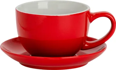 Produktbild von Argon Ta Farbiges Cappuccinotassen- und Untertassen-Set – 250 ml – Rot – Robuste Teetasse aus Steingut, spülmaschinen- und mikrowellengeeignet