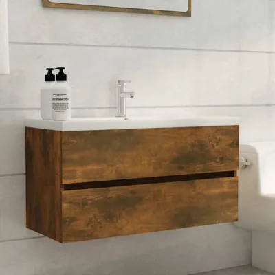 Zdjęcie produktu dla The Living Store szafka pod umywalkę dąb wędzony 90x38,5x45 cm materiał drewnopochodny
