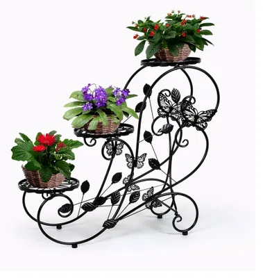 Produktbild von 3 Töpfe Metall Blumenständer Blumentreppe, stufenförmig Schwarz