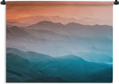 Produktbild von MuchoWow® Wandteppich Wandbehang Berge - Sonne - Orange - Natur 120x90 cm Tapisserie Dekoration Wandtuch - Wohnen - Aufhänger für die Wand