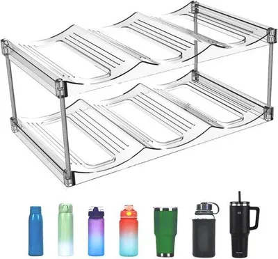 Produktbild von Famanu Flaschenhalter transparent - Platzsparend mit 2 Ebenen für 6 Flaschen