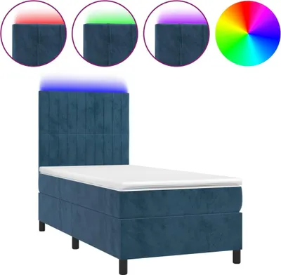 Produktbild von vidaXL Boxspringbett mit Matratze & LED Dunkelblau 80x200 cm Samt