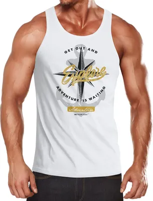 Produktbild von Herren Tank-Top Anker Windrose Go out and explore Adventure Abenteuer Muskelshirt Muscle Shirt Slim Fit Baumwolle Neverless® weiß XL