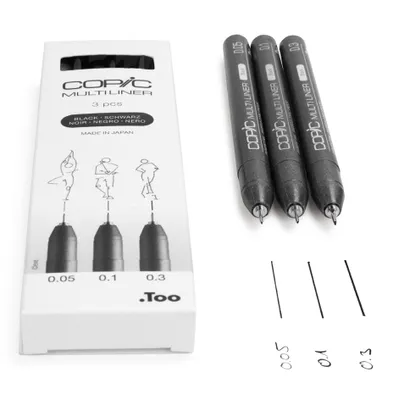 Obrázek produktu pro Copic Multiliner, Černá, Více, Kulatý, Inkoust na pigmentové bázi, Krabice, 3 kusů