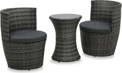 Obrázek produktu pro 3dílný bistro set s poduškami polyratan šedý