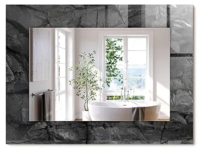 Produktbild von Schwarze Felsenrisse – Rechteckiger Spiegel mit Druck 80x60 cm – Modern - Dekorativ für die Wand
