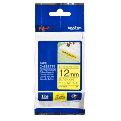 Produktbild von Brother TZe-S631 - Extra starker Klebstoff - Schwarz auf Gelb - Rolle (1,2 cm x 8 m) 1 Kassette(n) laminiertes Band - für Brother PT-D210, D600, H110, P-Touch PT-1005, 1880, E800, H110, P-Touch Cube Plus PT-P710