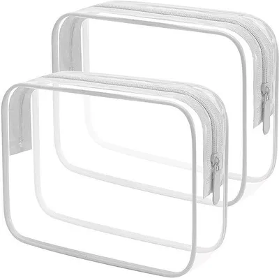 Image de Sacs de voyage transparents, sacs de voyage pour liquides, trousse de toilette transparente, accessoires de voyage, sacs transparents pour femmes et hommes (lot de 2)