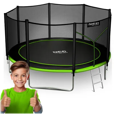 Image de Trampoline de jardin 12ft/374cm avec filet extérieur et échelle Neo-Sport
