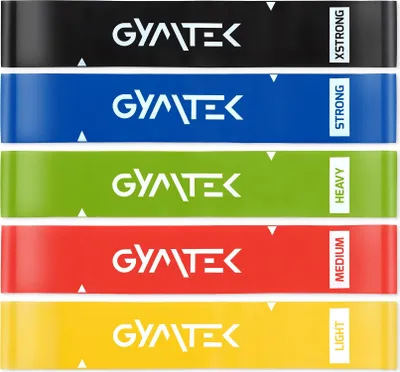 Produktbild von Gymtek® Theraband Set - 5 Stück, 0.5-30 kg - Fitnessbänder, Resistance Bands, Widerstandsbänder, Gymnastikband - Yoga, Pilates, Krafttraining, Fitness