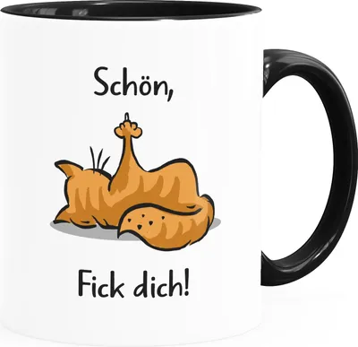 Produktbild von Kaffee-Tasse Spruch Katze Sarkasmus Schön Fick Dich! Kein Bock Büro lustige Kaffeebecher MoonWorks® weiß-innen-schwarz Keramik-Tasse