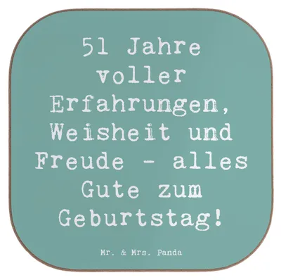 Produktbild von Mr. & Mrs. Panda Holzuntersetzer Spruch 51. Geburtstag - Meeresbrise - Geschenk, Design Untersetzer, Glückwunsch, Freude, Erfahrungen, Dankbarkeit, 51 Jahre, für Gläser