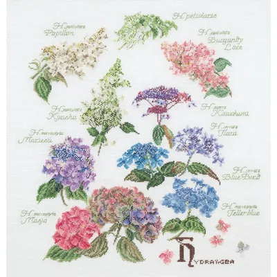Zdjęcie produktu dla Zestaw do haftu krzyżykowego Thea Gouverneur "Hydrangea panel Aida", wzór liczony, 44x46cm