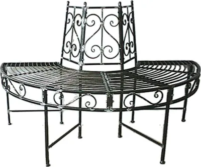 Produktbild von Jardinion Baumbank-Halbkreis Sitz Gartenbank 124 x 63 x 82cm Pulverbeschichtet Rost-Optik Anthrazit, Sitzbank, Gartensitzbank, runde Bank, wetterfest, Metallbank, Eisenbank