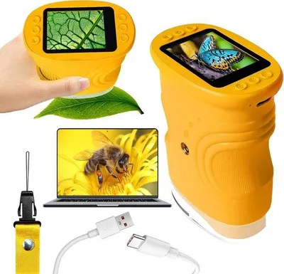 Image de Microscope pour enfants - Microscope numérique portable - Grossissement 1000x - Écran HD 1080p de 2 pouces - Jouet éducatif pour la famille et l'école - Cadeau pour les enfants de 4 à 12 ans - Rouge orangé