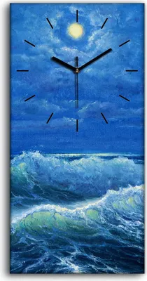 Produktbild von Küchenuhr Bürouhr Leinwand Uhr 30x60 Wellen im Ozean oder Meereslandschaft - schwarze Hände