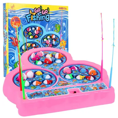 Immagine prodotto di Gioco di pesca arcade per bambini dai 3 anni in su, rosa + 21 pesci colorati + 4 canne da pesca + tabellone con 3 laghi