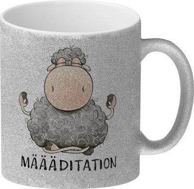 Produktbild von Schaf Glitzer-Kaffeebecher mit Spruch MÄÄÄditation
