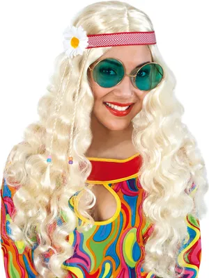 Produktbild von Hippie 70iger Perücke mit Stirnband Blond Karneval Fasching Party Cosplay
