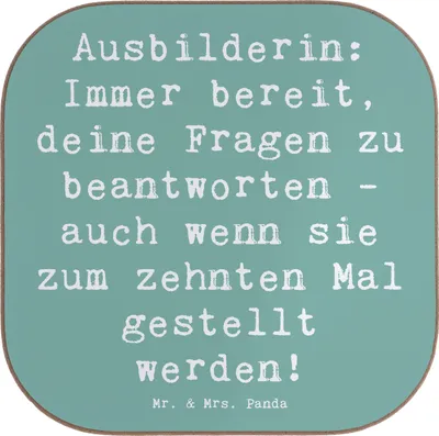 Produktbild von Mr. & Mrs. Panda Tischuntersetzer Spruch Ausbilderin Geduld - Meeresbrise - Geschenk, Berufsleben, Tassenuntersetzer, Tassen Untersetzer, Lernumfeld, Berufe, für Gläser