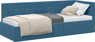 Obrázek produktu pro vidaXL Rohový rám postele s čelem modrý 80 cm x 200 cm sametový