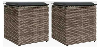 Produktbild von Gartenhocker mit Kissen 2 Stück, Grau 40x40x43 cm, Poly Rattan, Outdoor Hocker, Garten Sitzhocker, Sitzhocker Terrasse, Terrassenhocker