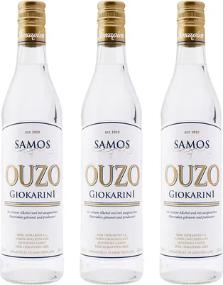 Produktbild von Ouzo Samos | 3x 0,7l | 40% Vol.| Aus Griechenland | Mildes Aroma | Geschmackvoll | +20ml Jassas Olivenöl