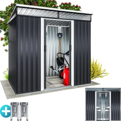 Produktbild von GARDEBRUK® L Metall Gerätehaus 2m² mit Fundament 200x125x180cm 2 Fenster Anthrazit Geräteschuppen Gartenhaus 4m³
