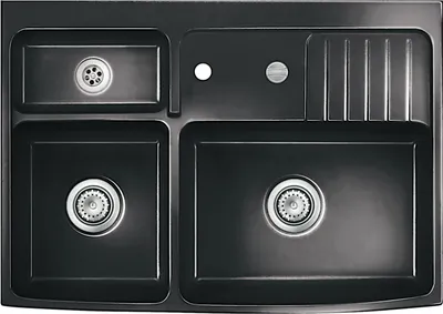 Produktbild von KeraDomo Elementspüle CENTRA 90 NERO für 60 cm AP-Tiefe inkl. Excenterbedienung / systemceram / Keramikspüle