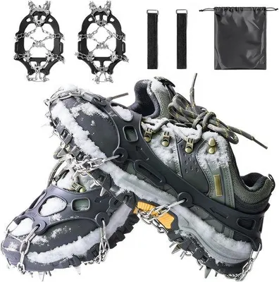 Produktbild von Famanu Crampons für Bergschuhe, 11 Zähne, rutschfeste Spikes für Winter, Outdoor, Sport