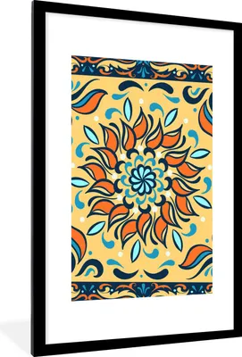 Produktbild von MuchoWow® MuchoWow® Gerahmtes Poster Sonnenblume - Blätter - Orange - Gelb 60x90 cm - Poster mit zchwarzem Bilderrahmen - Dekoration - Wandposter Wohnzimmer - Hochwertig