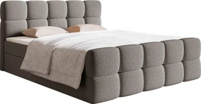 Produktbild von Selsey Cloudy - Boxbett 180x200 mit Bettkästen, Matratze, Topper, Bouclé-Bezug, grau