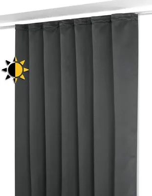 Image de Rideau occultant avec ruban à froncer - Rideau opaque - Taille et couleur au choix - 140 cm de large 175 cm de haut - Rideau gris foncé prêt à l'emploi avec crochets