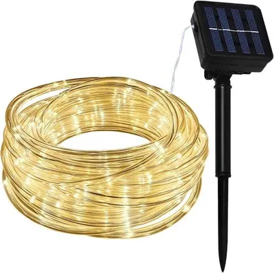 Produktbild von 12 Meter LED Lichtslang Warm Weiß - 100 Lampen & 8 Modi - Wasserfest Außenbeleuchtung Garten & Dekoration