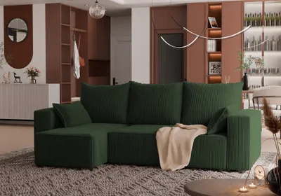 Produktbild von 4ALLHOME Ecksofa Cordi mit Schlaffunktion, Couch, Sofa mit Bettkasten, Cord, Eckcouch, L-Form Poso 14 Flaschengrün