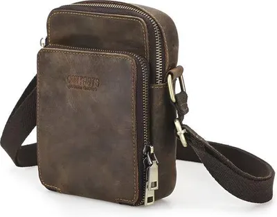 Productafbeelding van CarryQuest® - Heren schoudertas, echt leer, vintage, koffiekleur