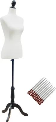 Produktbild von Schneiderpuppe/Kleiderpuppe - Ganzkörper - Damen - Höhenverstellbar 130–168 cm - Weißes Holz-Dreibeinstativ