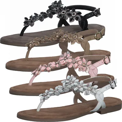 Produktbild von MARCO TOZZI Damen Sandalen Leder Zehentrenner floral 2-28148-28, Größe:39 EU, Farbe:Grau