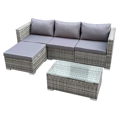 Produktbild von SVITA QUEENS Gartenlounge 5-teilig Polyrattan Lounge Set wetterfest Garten Terrasse Balkon inkl. Kissen Glas Tisch Grau