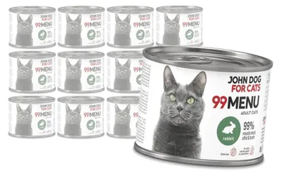 Produktbild von John Dog für Katzen 99 Menü Nassfutter für ausgewachsene Katzen mit Kaninchen 12x200g