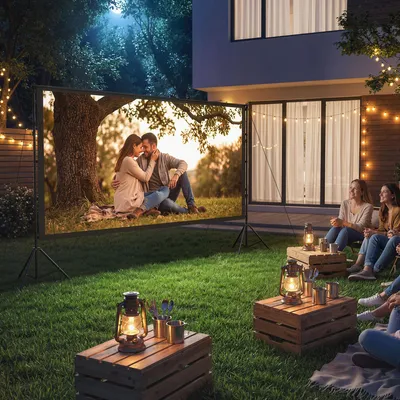 Produktbild von Projektionsleinwand 100 Zoll mit Ständer, Beamer Leinwand 16:9 4K/8K, doppelseitig klappbar, Schwarz | 309 x 217 cm | 160° Betrachtungswinkel