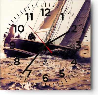 Produktbild von Wanduhr - Quadrat - Glasuhr - Meer Yacht Welle - 30x30cm - Schleichendes Uhrwerk - Lautlos - zum Aufhängen bereit - Dekoration Modern - Wanddekoration aus Glas - C4AC30x30-3719
