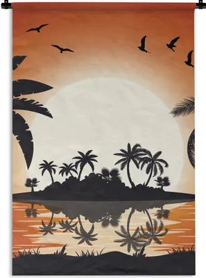 Produktbild von MuchoWow® Wandteppich Wandbehang Sonne - Insel - Meer 60x90 cm Tapisserie Dekoration Wandtuch - Foto-Teppich - Abwaschbar