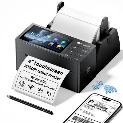 Produktbild von Etikettendrucker für Versandetiketten – 4 inch Touchscreen – 300 DPI – Wi-Fi, AirPrint und Bluetooth – Weiß