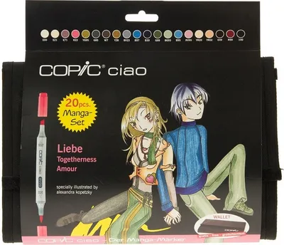 Obrázek produktu pro Lihové fixy COPIC Ciao oboustranné Brush & Chisel 20ks, tóny Manga Love v penále