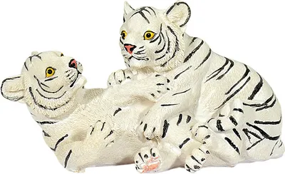 Image de Figurine décorative représentant des bébés tigres blancs en train de jouer - Figurine tigre